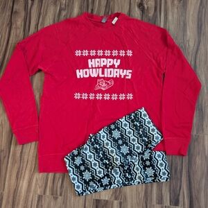 Next Level Apparel Red Holiday Sweater with Black and White Pants